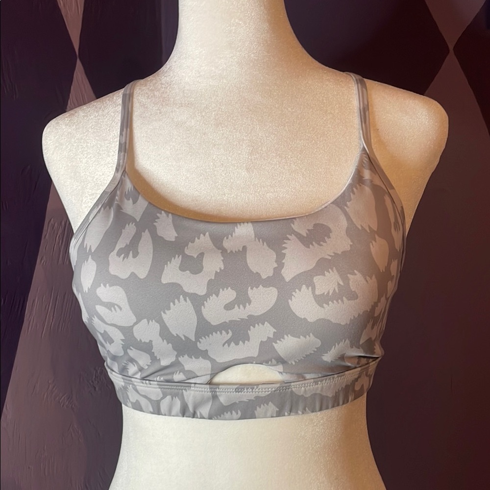Gray Leopard Print Sports Bra